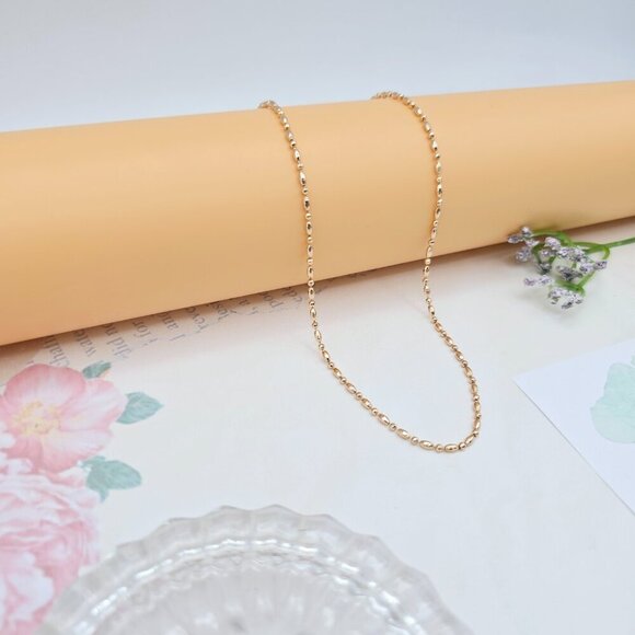 Dainty Rose Gold Beaded Chain Necklace, 17.7 Inch Everyday Style, XPNL0028 - Picture 7 of 10